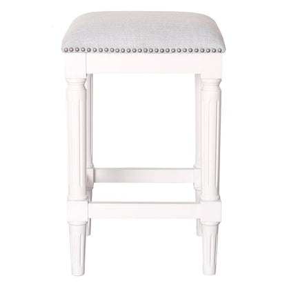 27" Gray And Antiqued White Fabric And Solid Wood Backless Counter Height Bar Chair HomeRoots