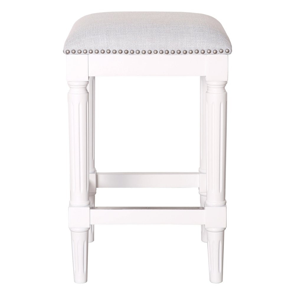 27" Gray And Antiqued White Fabric And Solid Wood Backless Counter Height Bar Chair HomeRoots