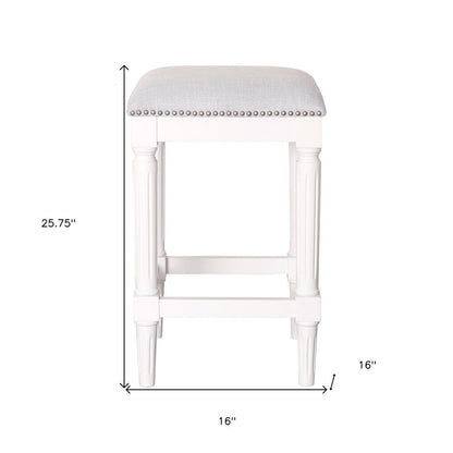 27" Gray And Antiqued White Fabric And Solid Wood Backless Counter Height Bar Chair HomeRoots