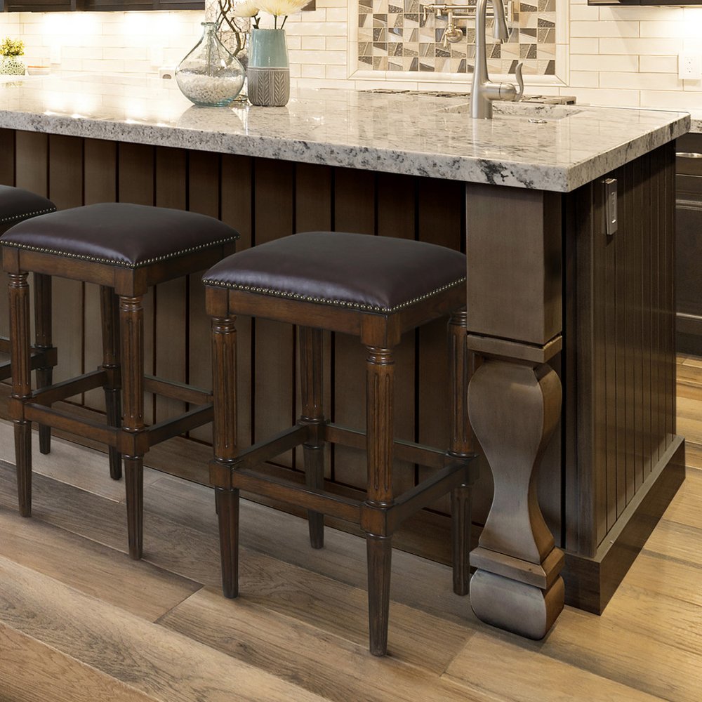 31" Brown And Dark Brown Solid Wood Backless Bar Height Bar Chair HomeRoots