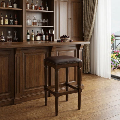 31" Brown And Dark Brown Fabric And Solid Wood Backless Bar Height Bar Chair HomeRoots