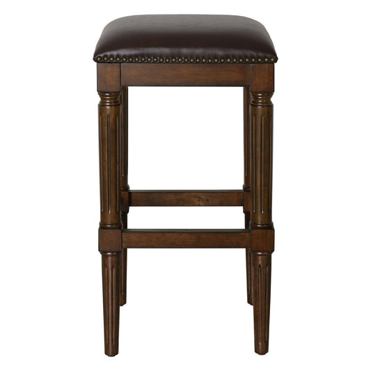31" Brown And Dark Brown Fabric And Solid Wood Backless Bar Height Bar Chair