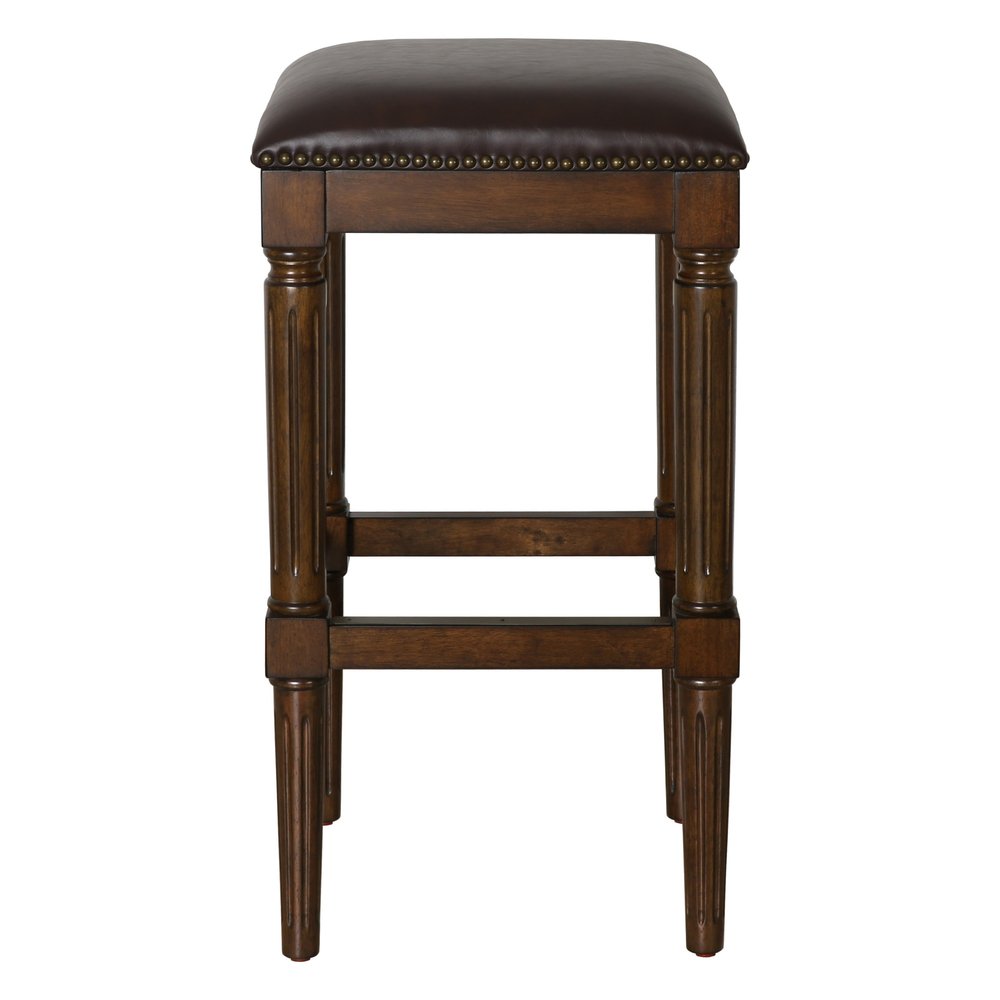 31" Brown And Dark Brown Fabric And Solid Wood Backless Bar Height Bar Chair HomeRoots