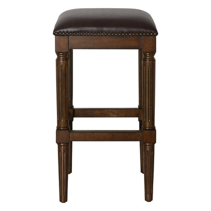 31" Brown And Dark Brown Fabric And Solid Wood Backless Bar Height Bar Chair HomeRoots