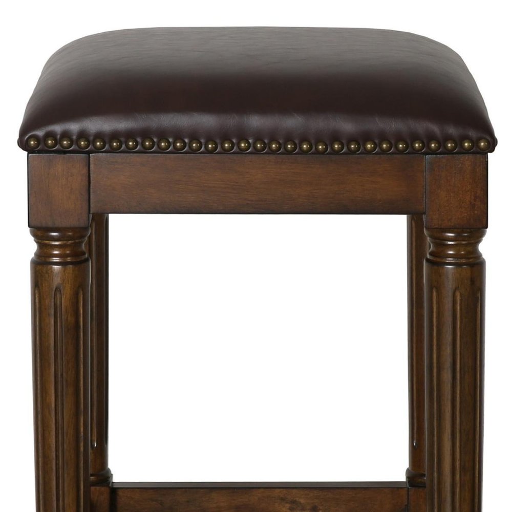 31" Brown And Dark Brown Fabric And Solid Wood Backless Bar Height Bar Chair HomeRoots