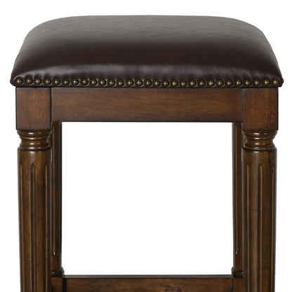 31" Brown And Dark Brown Fabric And Solid Wood Backless Bar Height Bar Chair HomeRoots