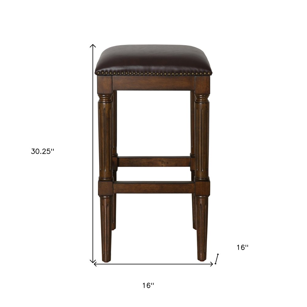 31" Brown And Dark Brown Fabric And Solid Wood Backless Bar Height Bar Chair HomeRoots