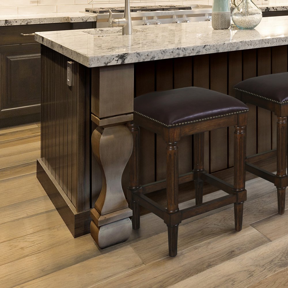 27" Brown And Dark Brown Fabric And Solid Wood Backless Counter Height Bar Chair HomeRoots