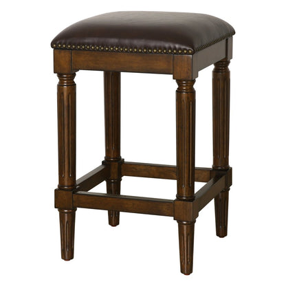 27" Brown And Dark Brown Fabric And Solid Wood Backless Counter Height Bar Chair HomeRoots