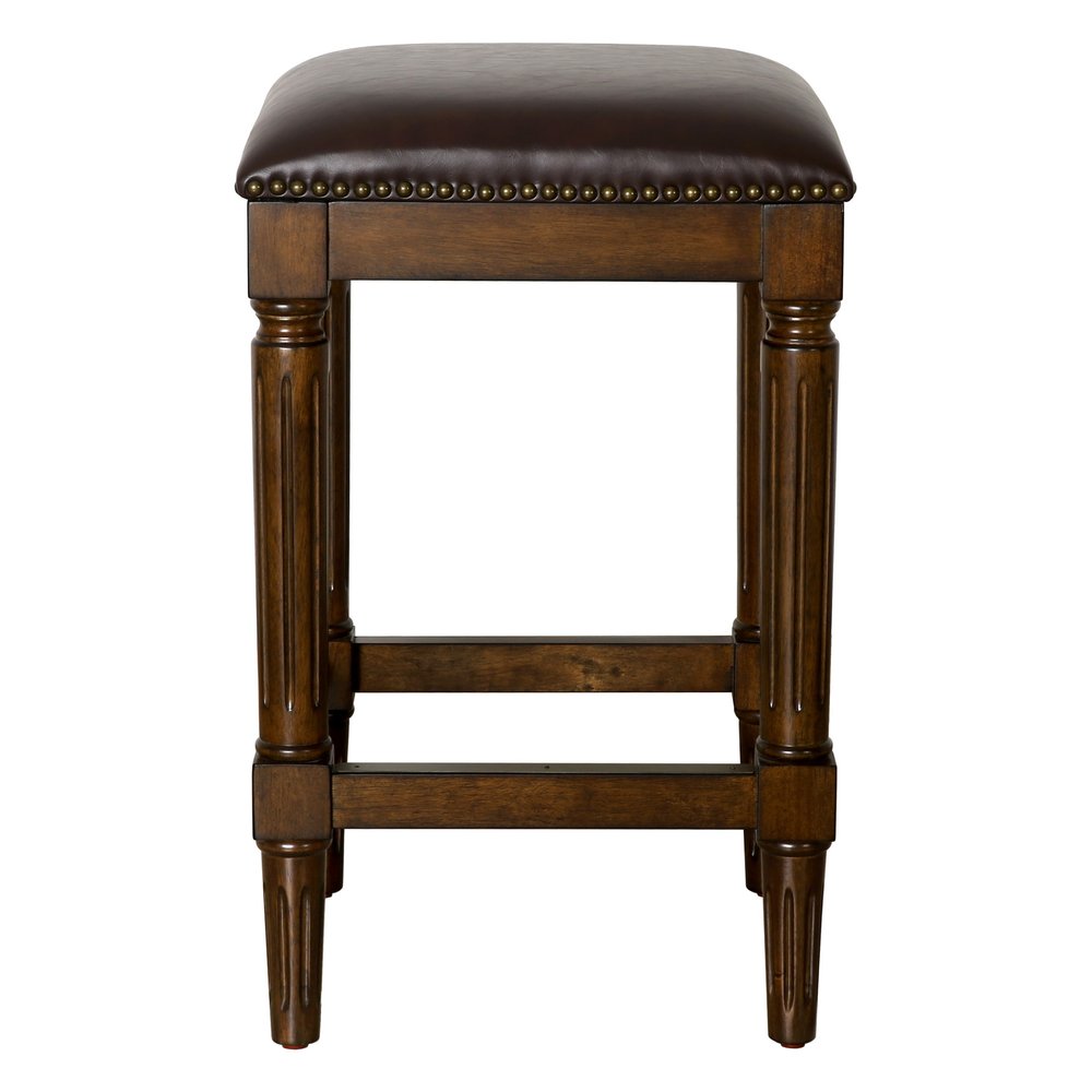 27" Brown And Dark Brown Fabric And Solid Wood Backless Counter Height Bar Chair HomeRoots