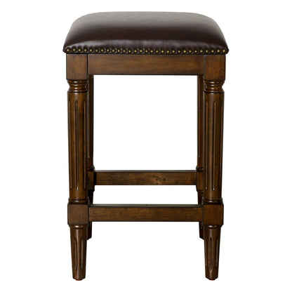 27" Brown And Dark Brown Fabric And Solid Wood Backless Counter Height Bar Chair HomeRoots