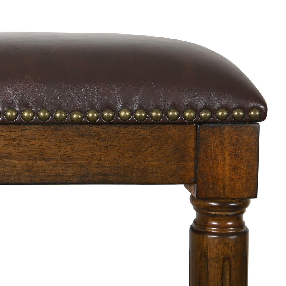 27" Brown And Dark Brown Fabric And Solid Wood Backless Counter Height Bar Chair HomeRoots