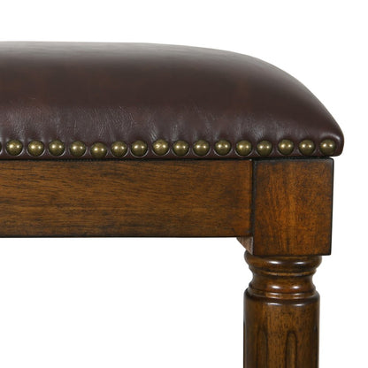 27" Brown And Dark Brown Fabric And Solid Wood Backless Counter Height Bar Chair HomeRoots