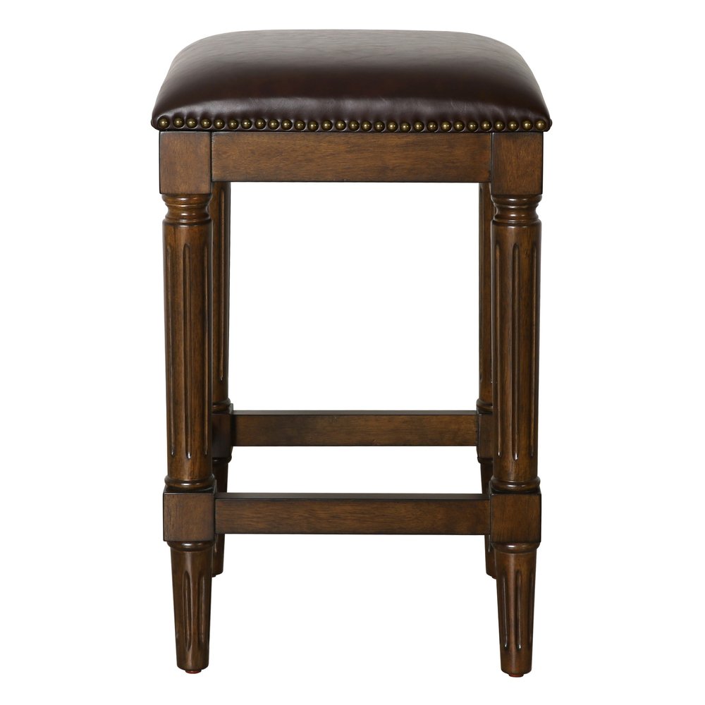 27" Brown And Dark Brown Fabric And Solid Wood Backless Counter Height Bar Chair HomeRoots