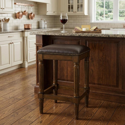 27" Brown And Dark Brown Fabric And Solid Wood Backless Counter Height Bar Chair HomeRoots