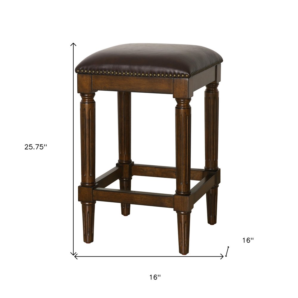27" Brown And Dark Brown Fabric And Solid Wood Backless Counter Height Bar Chair HomeRoots