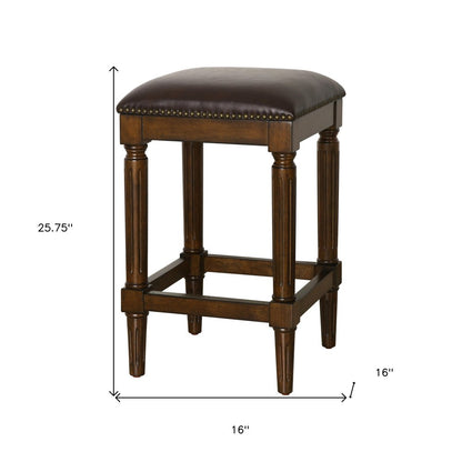27" Brown And Dark Brown Fabric And Solid Wood Backless Counter Height Bar Chair HomeRoots