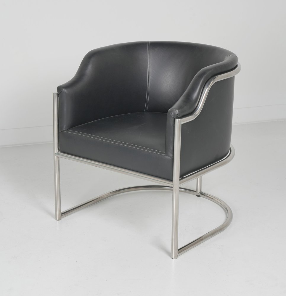 Charcoal and Silver Upholstered Leather Curved Back Dining Arm Chair HomeRoots