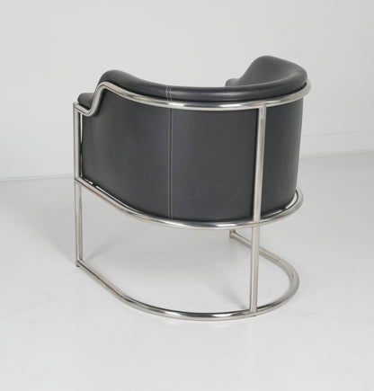 Charcoal Genuine Leather and Stainless Curved Back Dining or Side Chair