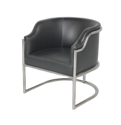 Charcoal Genuine Leather and Stainless Curved Back Dining or Side Chair