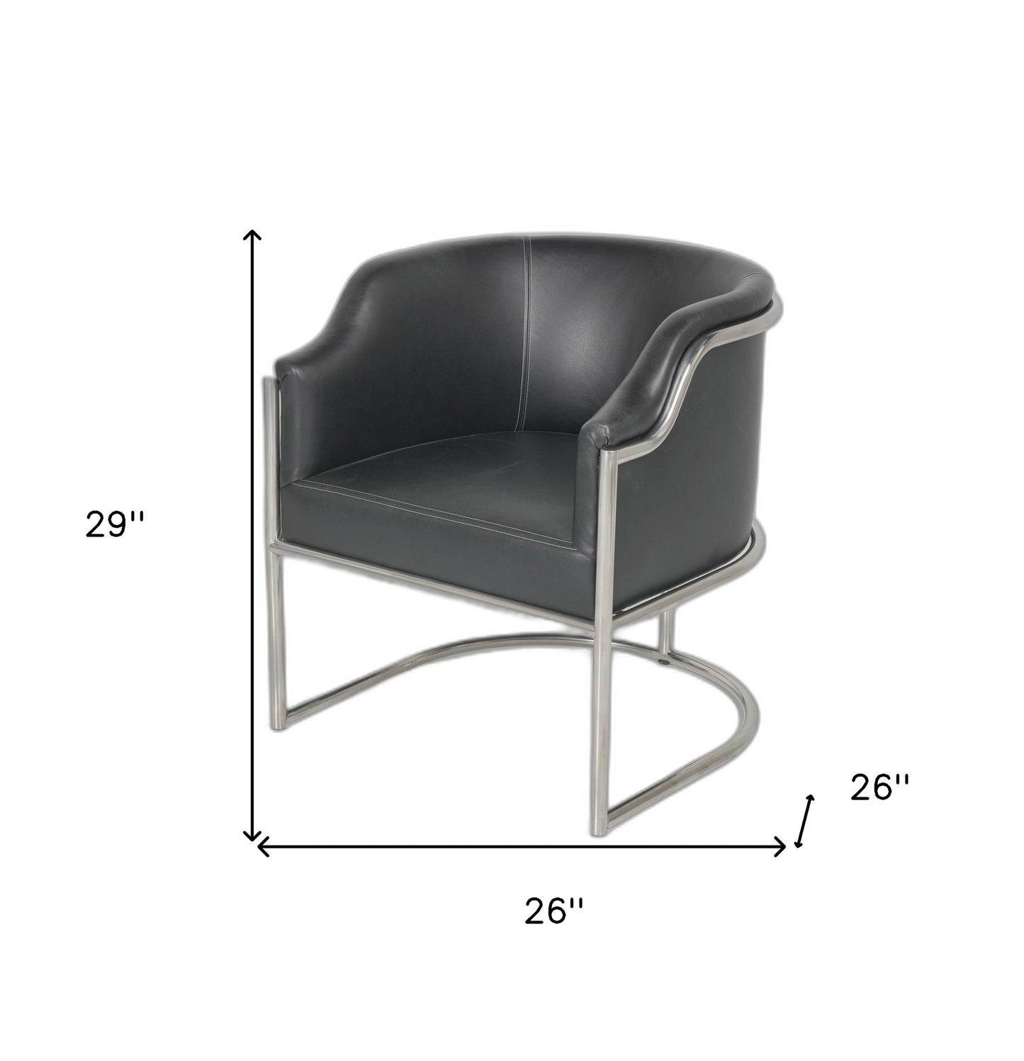 Charcoal Genuine Leather and Stainless Curved Back Dining or Side Chair