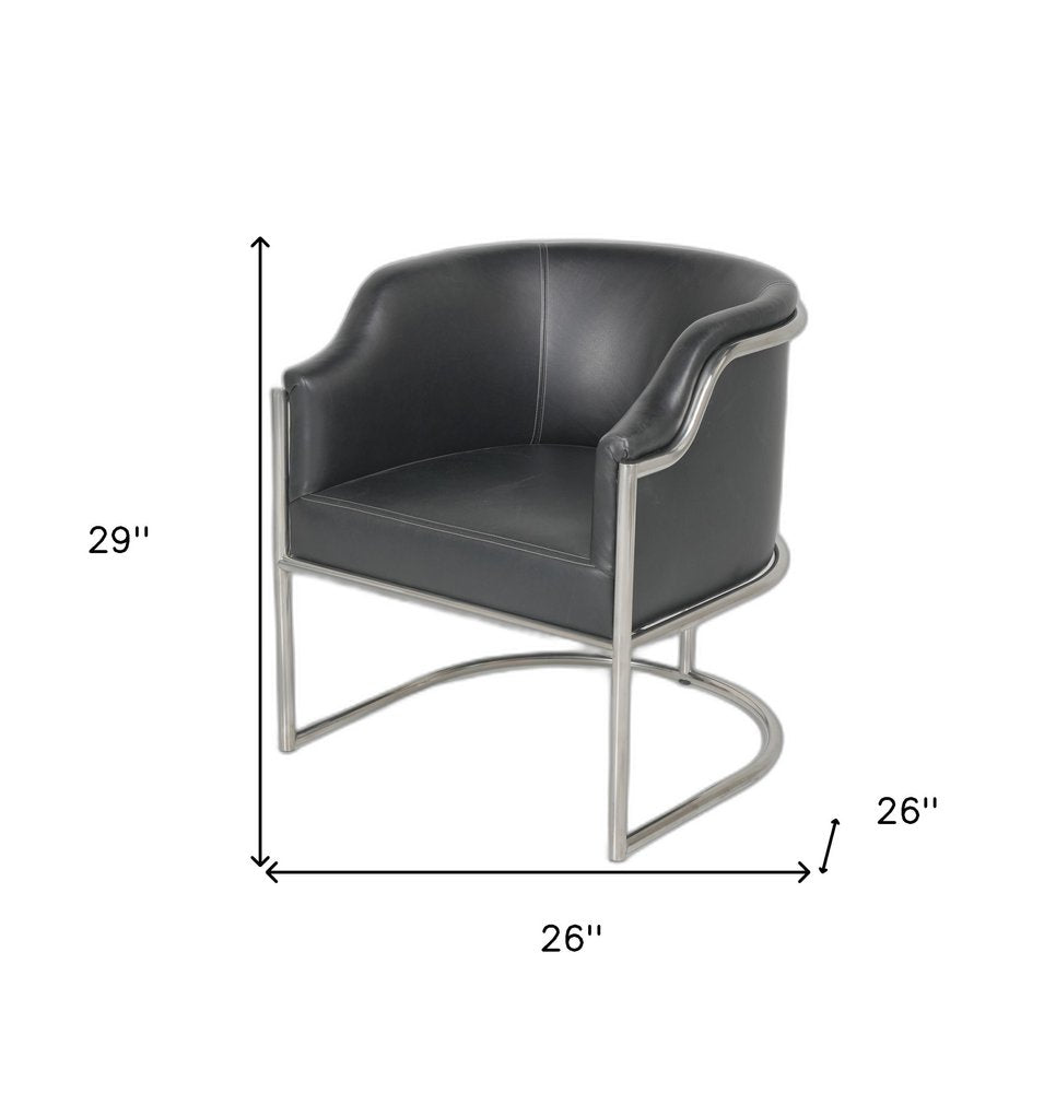 Charcoal and Silver Upholstered Leather Curved Back Dining Arm Chair HomeRoots