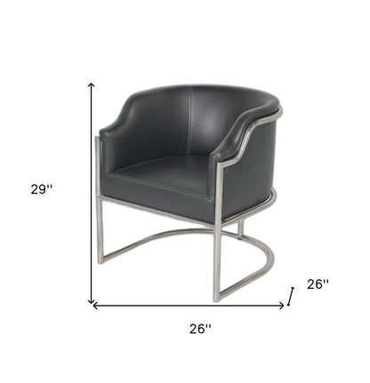 Charcoal and Silver Upholstered Leather Curved Back Dining Arm Chair HomeRoots