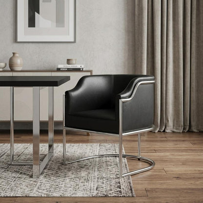 Charcoal and Silver Upholstered Leather Curved Back Dining Arm Chair HomeRoots