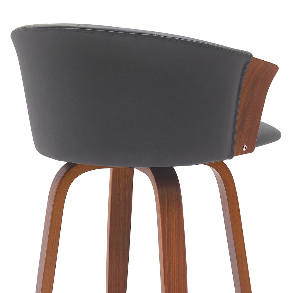 26" Gray And Brown Faux Leather And Fabric And Solid Wood Counter Height Swivel Bar Chair HomeRoots