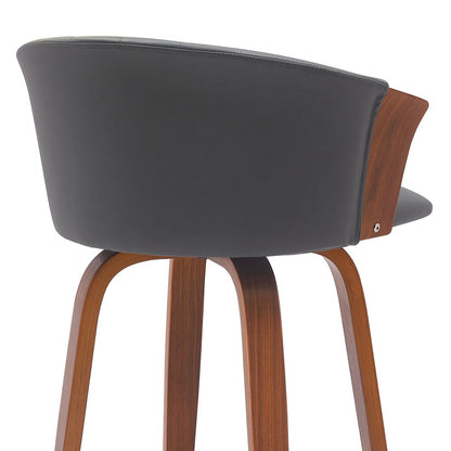 26" Gray And Brown Faux Leather And Fabric And Solid Wood Counter Height Swivel Bar Chair HomeRoots