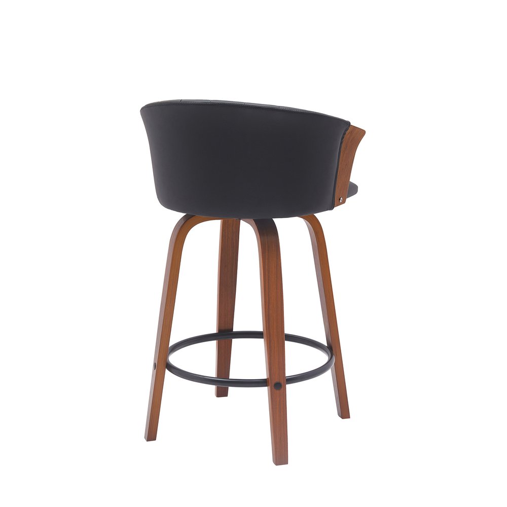 26" Black And Brown Faux Leather And Fabric And Solid Wood Counter Height Swivel Bar Chair HomeRoots