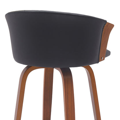 26" Black And Brown Faux Leather And Fabric And Solid Wood Counter Height Swivel Bar Chair HomeRoots
