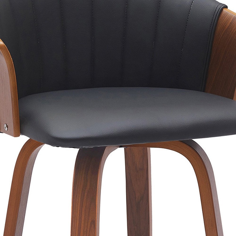 26" Black And Brown Faux Leather And Fabric And Solid Wood Counter Height Swivel Bar Chair HomeRoots