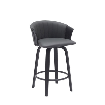 26" Gray And Black Faux Leather And Fabric And Wood Counter Height Swivel Bar Chair HomeRoots