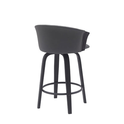 26" Gray and Black Faux Leather Counter Height Swivel Bar Chair