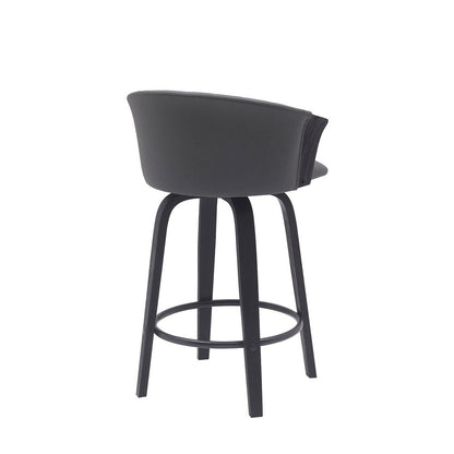 26" Gray And Black Faux Leather And Fabric And Wood Counter Height Swivel Bar Chair HomeRoots