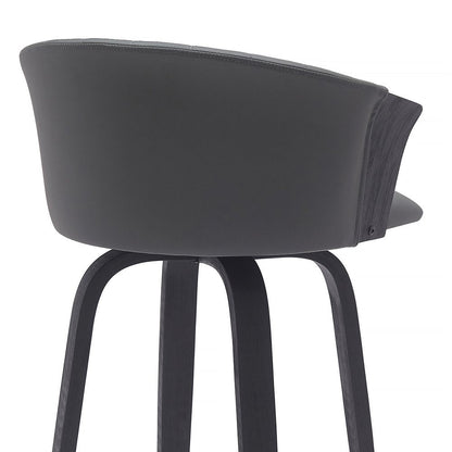 26" Gray And Black Faux Leather And Fabric And Wood Counter Height Swivel Bar Chair HomeRoots
