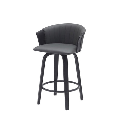 26" Gray And Black Faux Leather And Fabric And Wood Counter Height Swivel Bar Chair HomeRoots
