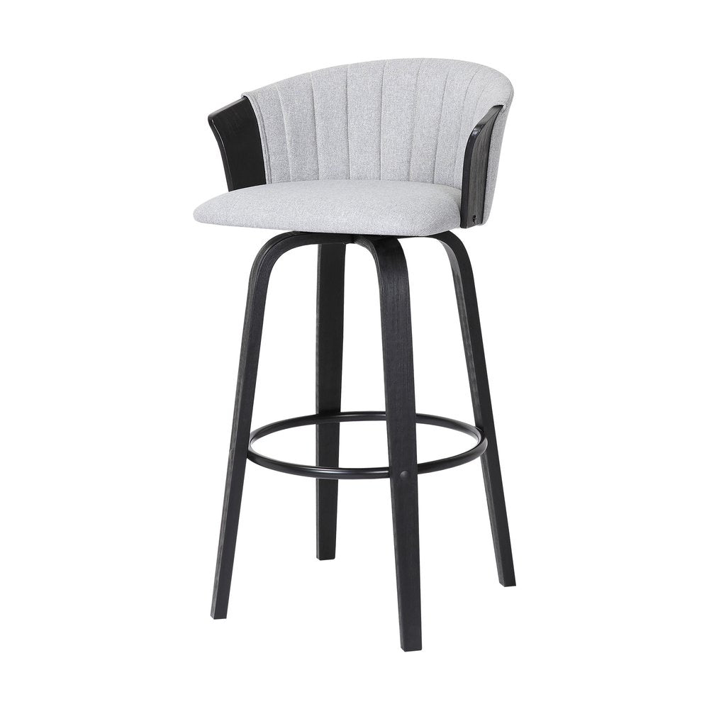 26" Light Gray And Black Fabric And Wood Counter Height Swivel Bar Chair HomeRoots