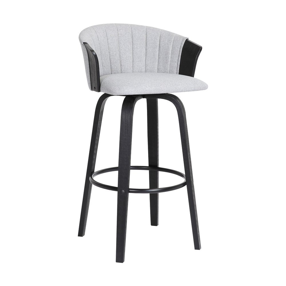 26" Light Gray And Black Fabric And Wood Counter Height Swivel Bar Chair HomeRoots