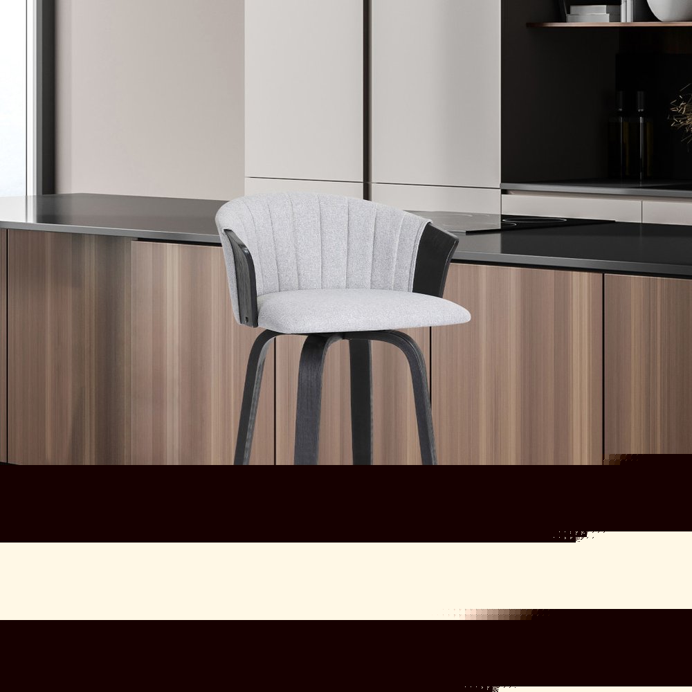 26" Light Gray And Black Fabric Swivel Counter Height Bar Chair HomeRoots