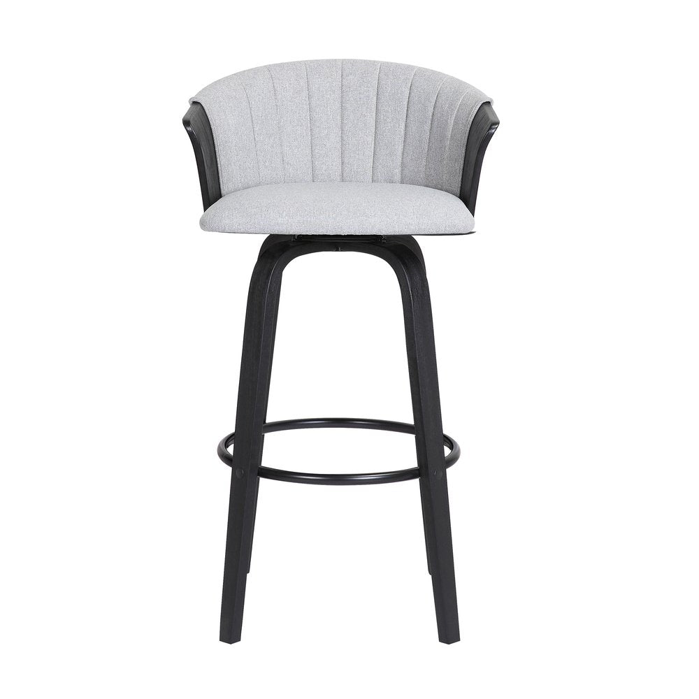 26" Light Gray And Black Fabric And Wood Counter Height Swivel Bar Chair HomeRoots
