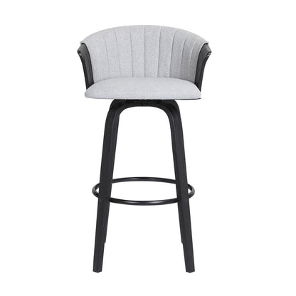 26" Light Gray And Black Fabric And Wood Counter Height Swivel Bar Chair HomeRoots