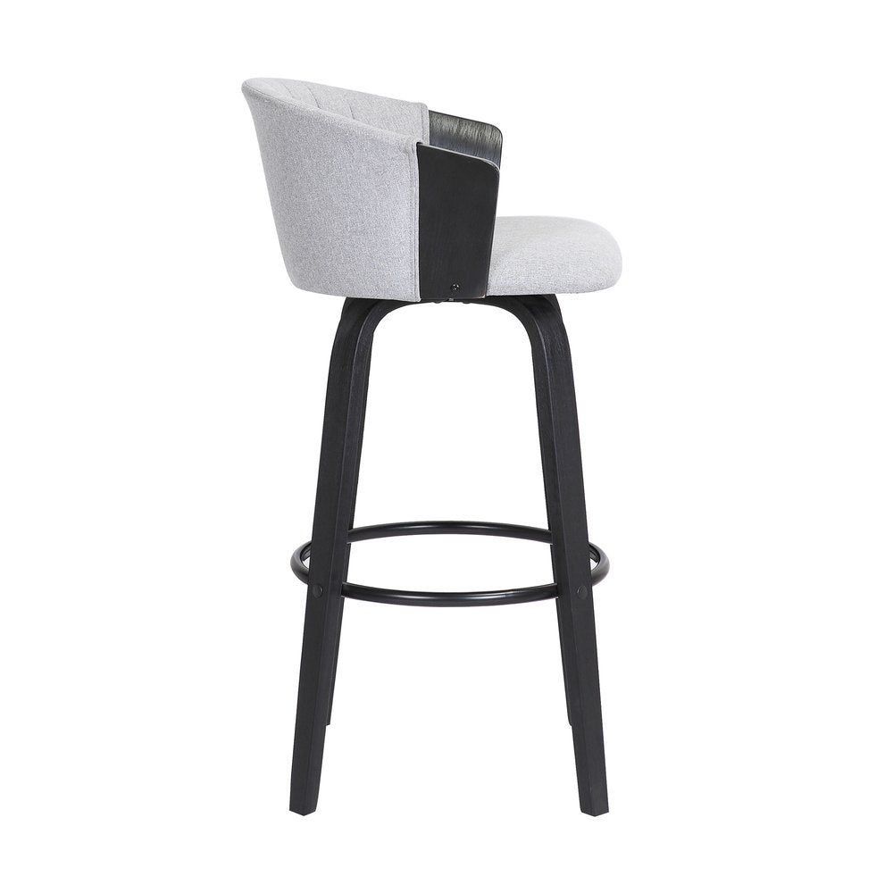 26" Light Gray And Black Fabric And Wood Counter Height Swivel Bar Chair HomeRoots