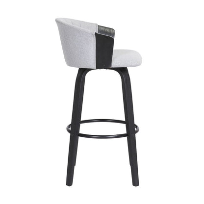 26" Light Gray And Black Fabric And Wood Counter Height Swivel Bar Chair HomeRoots