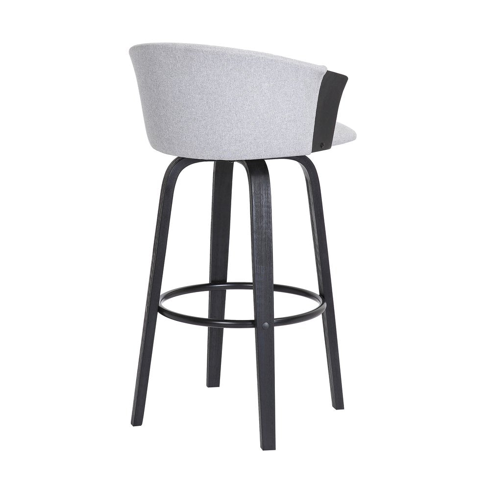 26" Light Gray And Black Fabric And Wood Counter Height Swivel Bar Chair HomeRoots