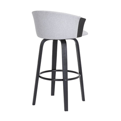 26" Light Gray And Black Fabric And Wood Counter Height Swivel Bar Chair HomeRoots