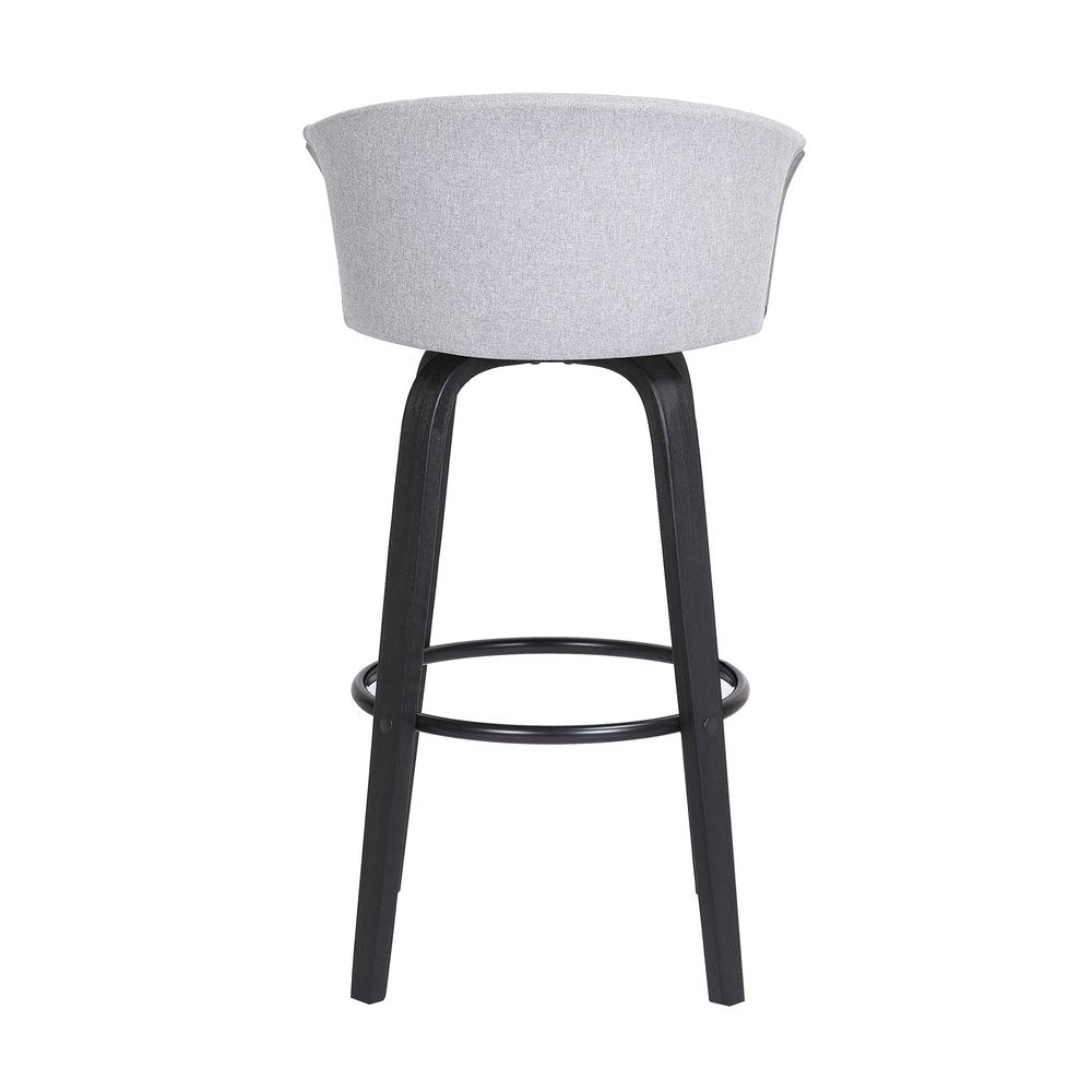 26" Light Gray And Black Fabric And Wood Counter Height Swivel Bar Chair HomeRoots