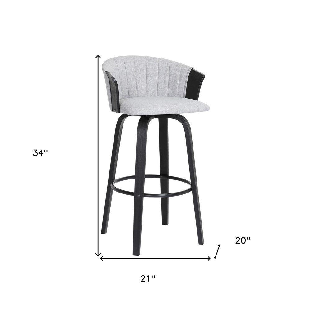 26" Light Gray And Black Fabric And Wood Counter Height Swivel Bar Chair HomeRoots
