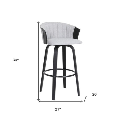 26" Light Gray And Black Fabric And Wood Counter Height Swivel Bar Chair HomeRoots